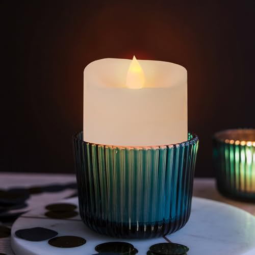 Image of 3x4 Flickering Flameless Candles Set of 1,4 inch Real Wax LED 600 Hours Battery Candles with Timer Remote,Control for Wedding Party Indoor,Ivory