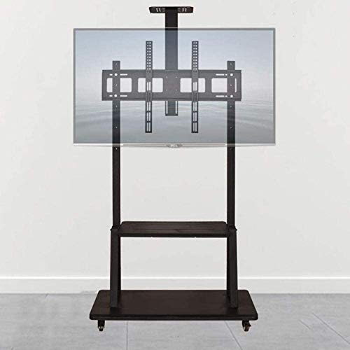 ユニバーサルスイベルテーブルトップTVスタンドステンレススチールTVフロアスタンド50個用80インチTVブラックモニターマウントホイールキャスター最大150K