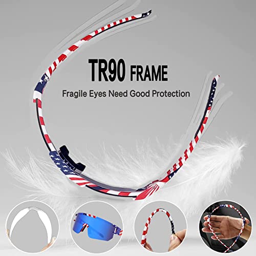 Iktod Kids Sports Pit-Viper Sunglasses For Men Wome,Youth Uv400 Polarized Baseball Pit-Vipers Sunglasses Cycling Driving Windproof (Blue Lens Flag Frame) #TOP2