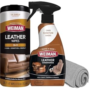Weiman Leather Cleaner & Conditioner Care Kit | Restores Leather Surfaces | Ultra Violet Protectants Help Prevent Cracking or Fading of Leather Furniture, Car Seats, Shoes