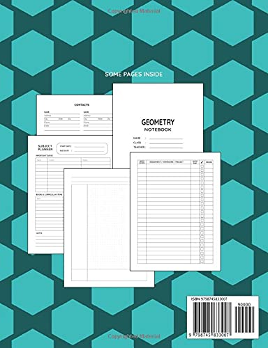 Geometry Notebook: Cornell Papers with Dot Grid Pages for Writing Notes: Reminder of Due Date for Assignment, Homework, Group and Individual Projects: ... and Classmates: For Middle School Boys - Image 2