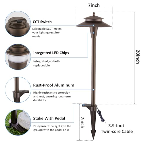 Image of Low Voltage Landscape Lighting, 12V LED Low Voltage Pathway Lights, 5 Colors Selectable, 5W, Modern, Super Bright, IP65 Outdoor for Yard Garden Pathway, CRI90, Bronze, ETL, Pack of 6