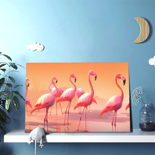 Toile flamants roses RLDOBOFE tableau sans cadre mur vide 30x45