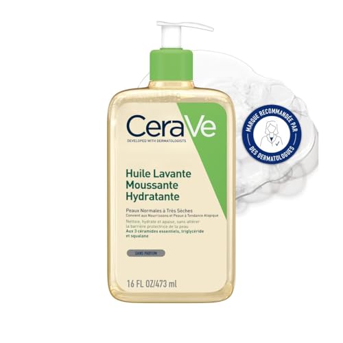 CeraVe - Huile Lavante Moussante Hydratante - Hydrate et Apaise Sans Altérer la Barrière Cutanée - Céramides, Triglycérides, Squalane - Peau Normale à...