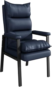 LEIYTFE Modern Armchairs Leather Reception Chairs No Wheel,Soft Comfy Backrest Big and Tall Executive Office Chair Furniture,Mahjong Chairs Gaming Room SeatingBlue