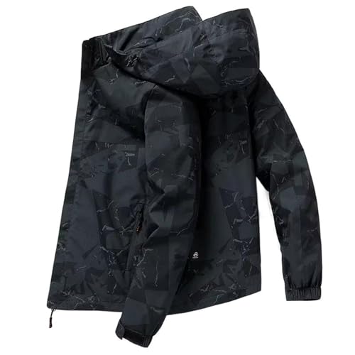 Manteau Homme Imperméable Coupe-Vent Loose Fit Veste Travail Camo Capuche Noir
