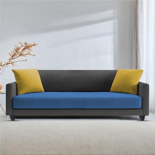 Image of Casaliving Dominic 3 Seater Sofa Set for Living Room (Black Blue Fabric) Premium Fabric Sofa