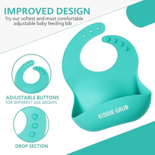 Image of 7 Pcs Baby Feeding Set with Napkin BPA Free Baby Dinner Set, Silicone Feeding Set for Baby 6+ Months, Baby Weaning Set, Baby Suction Plate and Spoon Cutlery Set, Silicone bib and Bowl