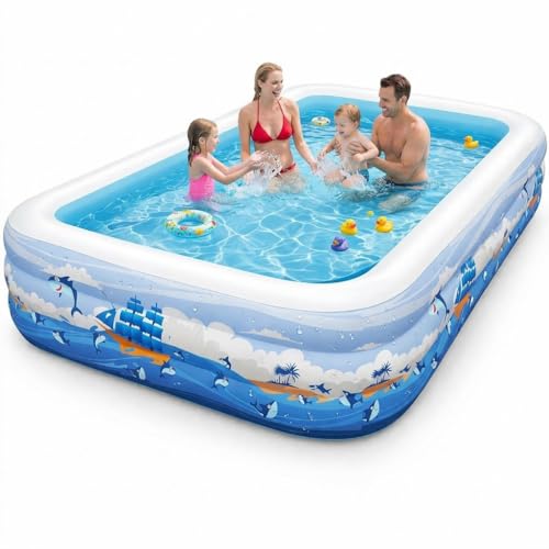 Nattork Inflatable Pool for Kids and Adults, 102" x 63" x 22" Family Full-Sized Inflatable Swimming Pool,Durable Thickened Above Ground Blow Up Pool for Kids Pools for Backyard Indoor Outdoor