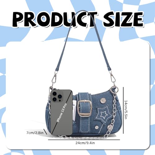 Image of PALAY Shoulder Bag for Women Girls Small Canvas Handbag with Chain Charm Hobo Bag Stylishly Sweet Y2K Star Patchwork Letter Printed Handbag Casual Small Shoulder Bag