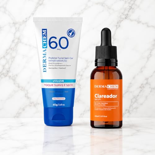 Kit Dermachem Protetor Solar FPS 60 Sérum Clareador Reduz Manchas e Uniformiza a Pele Toque Seco Uso Diário
