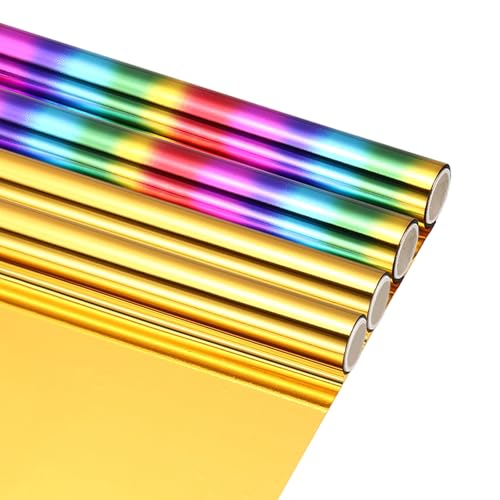 QUARKZMAN 2 Piezas Rollo De Lámina Termoactivada Dorada/Multicolor Para Estampación En Caliente Láminas Decorativas Metálicas Brillantes Para Transferencia laser, 6' Ancho X 10 Pies Largo