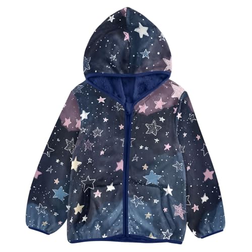 Starry Night Sky with Twinkles Toddler Fleece Jacket Girl Boys Hooded Fleece Jacket Coat Warm Outwear Zip-up 3-10T