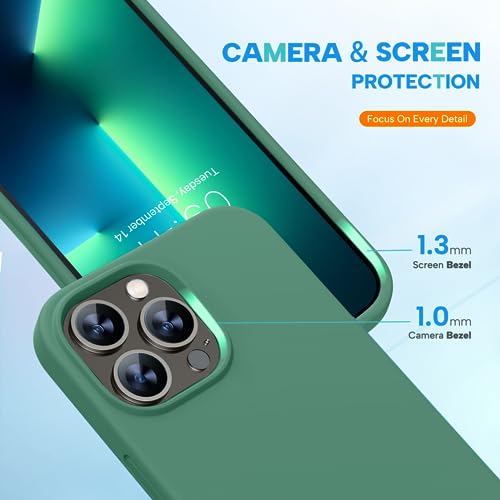 Image of Miracase Designed for iPhone 13 Pro Max Case with Screen Protector,[Soft Anti-Scratch Microfiber Lining],Shockproof Liquid Silicone Rubber Phone Case Cover 6.7 inch, Acacia Green