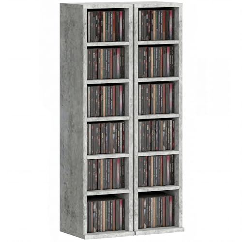 HOMCOM 204 CD Storage Units Set of 2, Blu-Ray Tower Rack with Adjustable Shelves, Bookcase Storage Organiser, Grey