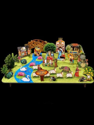 Image of Premium 3D Gokul Gaon Set MDF Cutout | Realistic Krishna Leela Miniature Village for Janmashtami Decoration, Pooja Room & Laddu Gopal Mandir Decor | Multicolour*