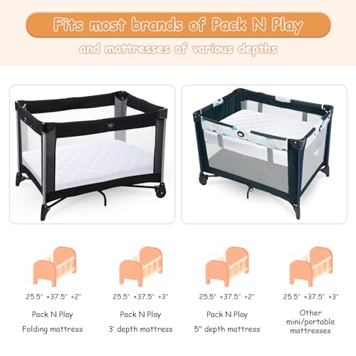 Image of Yoofoss Waterproof Pack and Play Mattress Protector 2 Pack, Quilted Pack and Play Mattress Pad Cover Ultra Soft and Breathable, Playpen /Playard Mattress Sheet for Standard Pack n Play Size 39''x27''