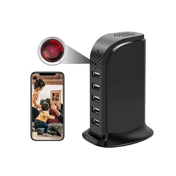 Hidden Camera USB Charger Camera WiFi USB Hub Camera Nanny Cam HD Wireless Security Cameras Indoor USB Tower Covert Cam with Motion Detection for Home Office Surveillance No Audio