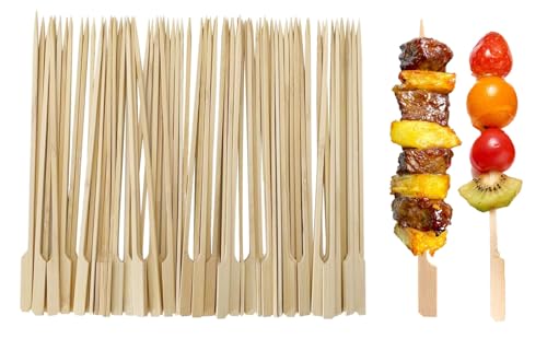 100 Pieces Bamboo Paddle Skewers 25CM, Flat Burgers Sticks Wooden Fruits Picks Barbecue Kebabs Buffets Party Fountain Fondue Stick Holders (25cm-100Pcs)