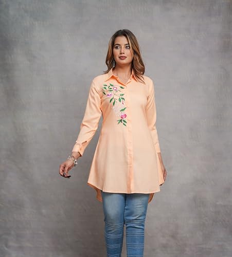 Image of Casual Full Sleeve Hand Embroidery Rayon Women's Long Shirt