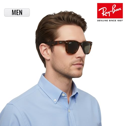 Image of Ray-Ban RB4105 WAYFARER FOLDING CLASSIC Square Shape Sunglasses for Men with Official Eyewear Kit