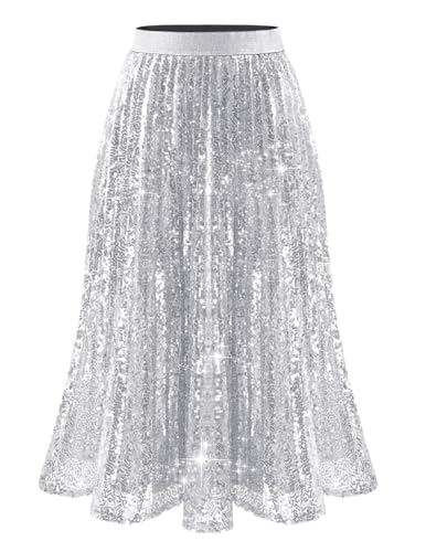 Bridesmay Sequin Skirt Elastic High Waisted A-Line Sparkle Pleated Skirts for Cocktail Party 2025