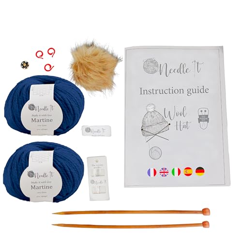 Needle It Complete Dark Blue Knitting hat kit - Do-it-Yourself Woolen hat for Children and Adults - Complete kit with Needle, Ball and Instructions - French Wool - Image 2