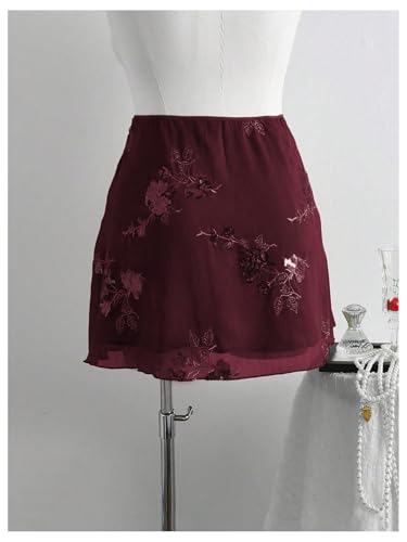 SweatyRocks Women's Plus Size Sequin Skirts Floral Embroidery Mesh Y2K A Line Mini Skirt2