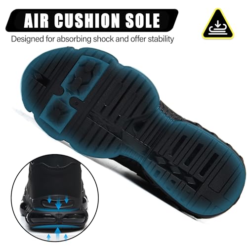 PAQOZKC Sicherheitsstiefel Herren Damen Arbeitsschuhe mit Stahlkappe Sportlich Sicherheitsschuhe Hoch Leicht Stahlkappenschuhe Luftkissen C21/Schwarz 44