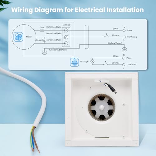 Ventilador de extracción para baño con luz LED, 110 CFM, 1.0 sones, ducto de 4 pulgadas, ventilador silencioso cuadrado para ducha miniatura 4