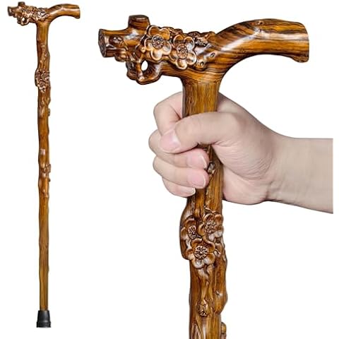 ispuoocti Wooden Walking Cane, Hand-Carved Wood Walking Cane for Men and Women, with Massage Function Support up to 500lbs, High-end Canes for Seniors Suitable for Gift Giving (Flowers) Cover