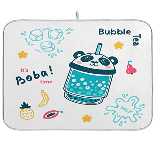 Alfombrilla de secado de platos de cocina absorbente de aislamiento de agua para vajilla de almohadilla protectora para máquina de café de 16 x 18 pulgadas Bubble Tea Menu Poster Doodle