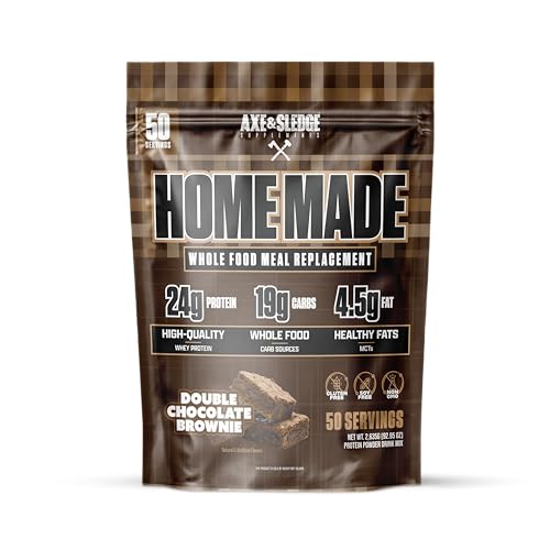 Axe &amp; Sledge Home Made Meal Replacement Powder | 48g Protein | Digestive Enzymes &amp; Fiber | Non-GMO, Premium Ingredients | Protein for Bulking | 25 Servings, Double Chocolate Brownie