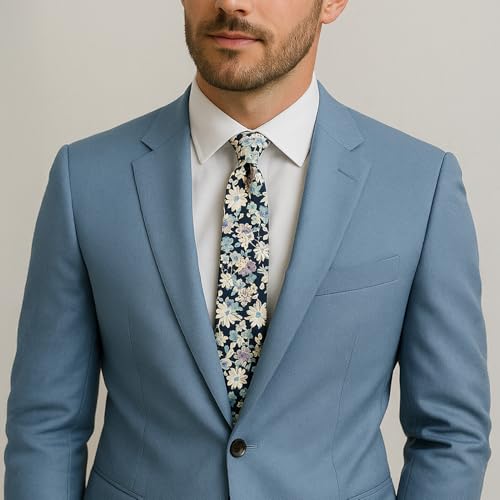 Image of Parquet Mens Floral Tie | Cotton Printed Skinny Necktie for Wedding | Spring & Summer