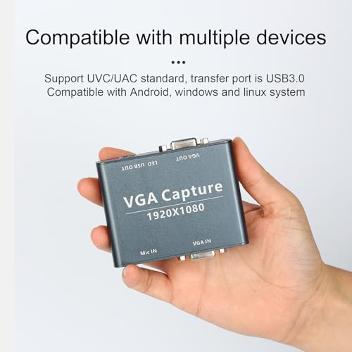 ATCCPYDM VGA Capture Card, VGA to USB 2.0 Capture Device with VGA Loopout, Mic Input Support HD 1080p Video for Live Broadcast, Laptops, Monitors, Video Conferencing and Games - Thumbnail 4