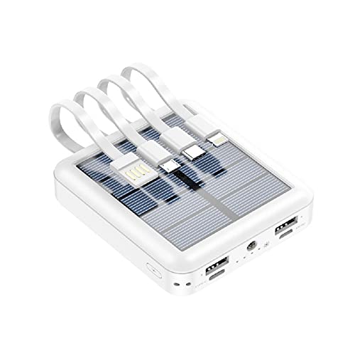 Lightweight Solar Power Bank 20000mah, High Capacity Solar Charger with 4 Inputs & 2 Usb Output, Waterproof Led Indicator Solar Power Bank for Iphone Tablets Outdoor Solar Charger Power Bank (White)