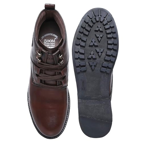 Image of Zoom Shoes ZA-4701 Men's Genuine Leather High Ankle Boots | Stylish Lace-Up Design | Cushioned Insole for Comfort | Durable & Trendy for Everyday Wear