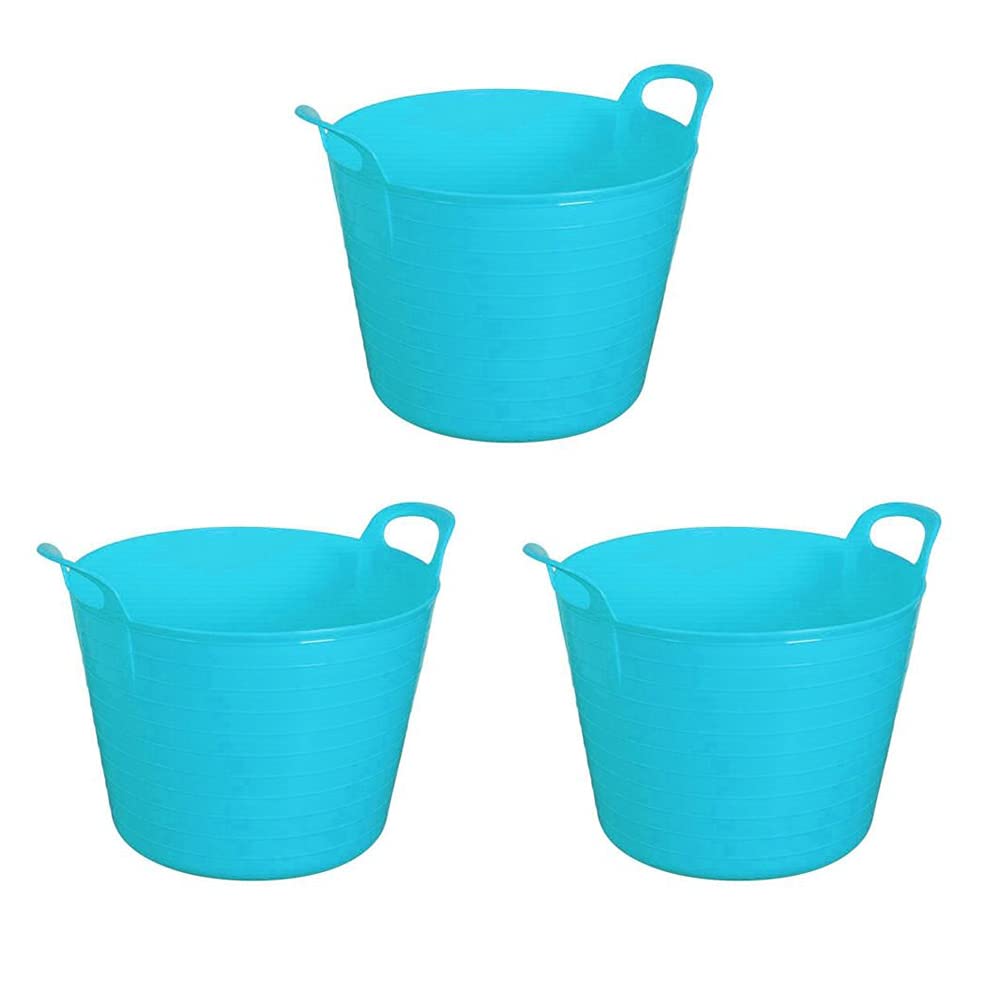 M1ss Light Blue (Pack Of 3) 26L Litre Medium Flexi Tub Garden Home Flexible Colour Storage Container Bucket Polyethylene Flex Tub- Made In U.k (Light Blue)