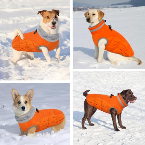 Hjumarayan Hundemantel für Kleine Mittelgroße Grosse Hunde, Hundemantel Winter Warme Wintermantel Hund Hundejacke Wasserdicht Hunde Mantel Gefüttert, Outdoor Hundemantel Labrador (Orange XL)