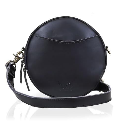 Leather Crossbody Bags for Women Trendy Circle Cross Body Shoulder Bag Designer Round Purses (Black)