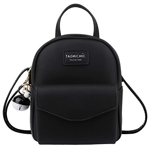 Aeeque Petit Sacs Portés Dos pour Femmes Adolescent Les Filles, Sacs Bandoulière en Cuir Sac a Portés épaule Sacs Main Pochettes avec un Porte-clés, Cadeaux pour Elle, Noir Cover