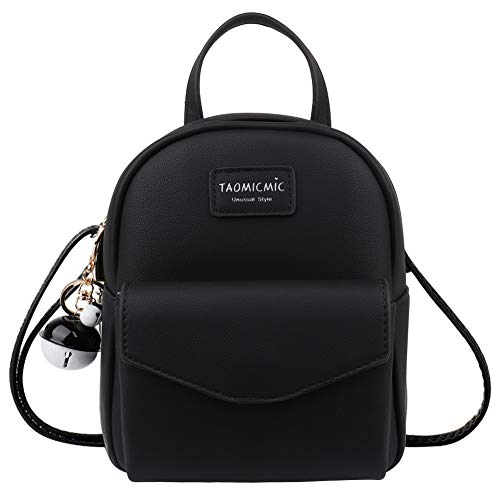 Aeeque Women's Small Casual Backpack, Mini Faux Leather, Large Capacity Handbag for Women, Multifunctional Shoulder Bag and Daypack for Travel/Shopping with Key Chain, black (Black) - NEAEB058983