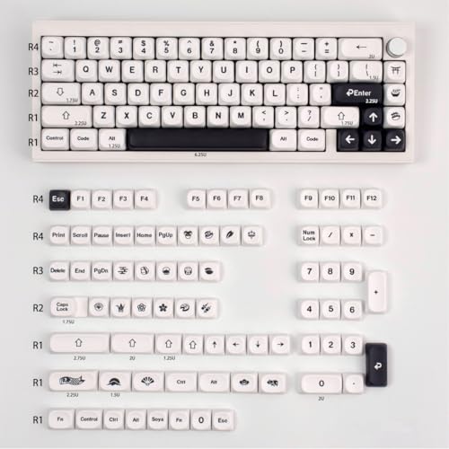 Touches PBT noires et blanches profil Moa pour clavier mécanique 60% à 100%