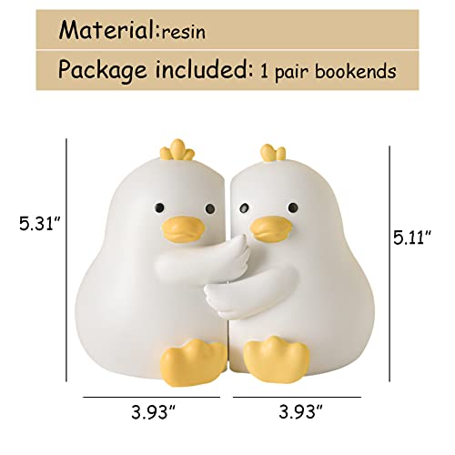 Wayuto 1 Pair Creative Resin Duck Hugging Bookends Book Holder Ends Decorative Book Stoppers Bookends Sculpture Bookend Ornament For Home And Office Bookshelf Decoration White #TOP6