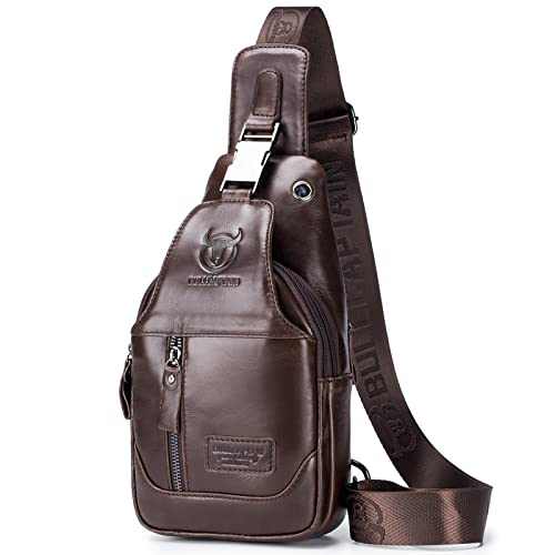 Henniu Bolsa tiracolo masculina de couro à prova d'água bolsa transversal no peito mochila para caminhadas ciclismo montanhismo viagens