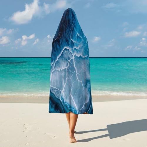 Couverture à capuche portable peluche marbrée bleue, cadeau idéal