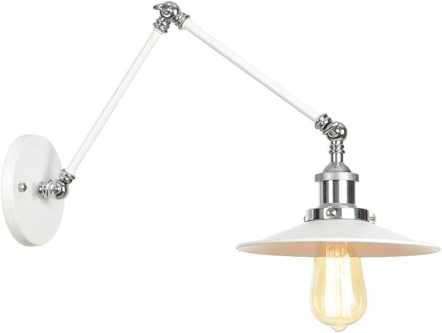 Miniatura 2 de Lámpara de pared de Metal Blanco con brazo articulado Ajustable, Estilo Industrial moderno, Ideal para inquilinos. Luz de lectura montada, Aplique