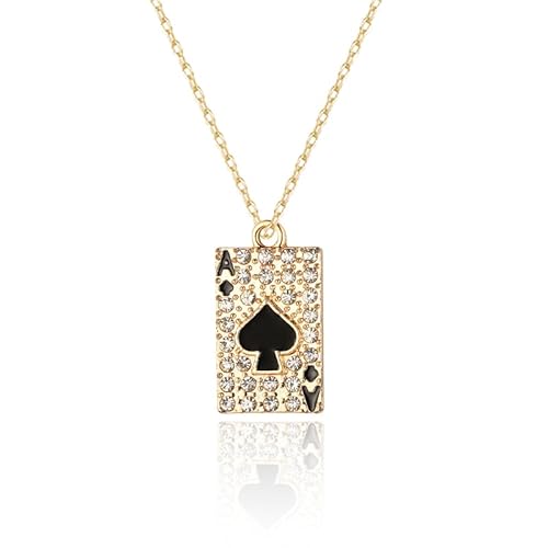 QLUYCKW Playing Card Necklace Earring Set for WomenGold Silver Punk Steel Good Luck Rock Ace Hip Hop Unisex Jewelry Gift (Gold)