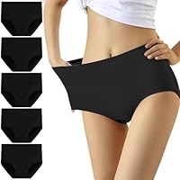 YouShow Cotton Underwear Womens Ladies Black High Waisted Knickers for Women Stretchy Tummy Control Knickers Size 12 Full Ladies Briefs C Section Underwear Plus Size 5 Pack