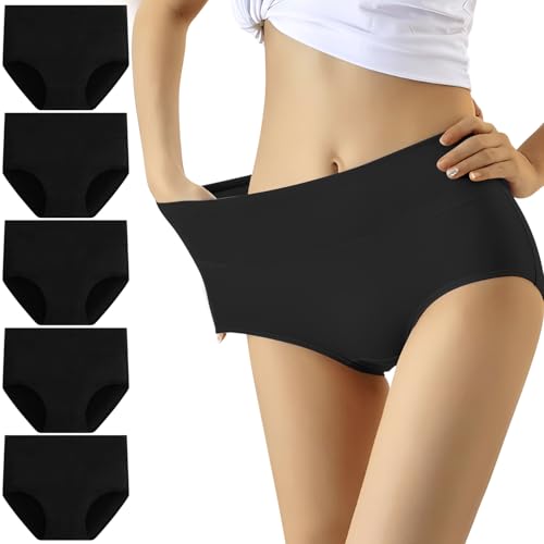 YouShow Cotton Underwear Womens Ladies Black High Waisted Knickers 5 Pack Size 14 Full Briefs C Section Plus Size